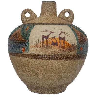 Handcrafted Decorative Persian Pottery Vase with Art Motif Gazelle