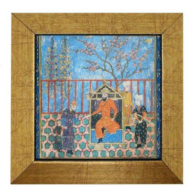 Decorative Persian Framed Tile – Shahnameh Inspired: Blue Sky