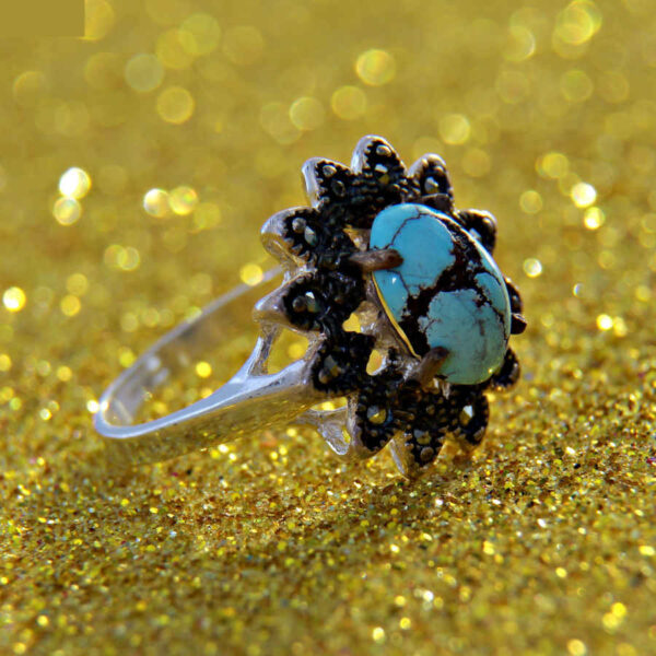Persian Silver Ring with Neyshabur Turquoise Saba