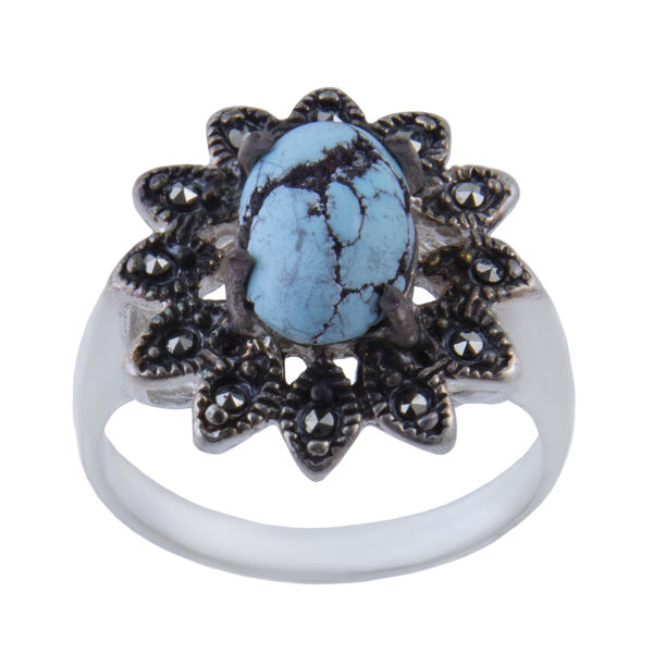 Persian Silver Ring with Neyshabur Turquoise Saba