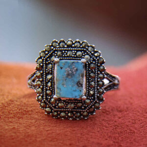 Neyshabour Turquoise Women’s Silver Ring With black gems