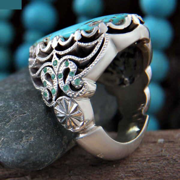 Persian Silver Ring with Neyshabur Turquoise