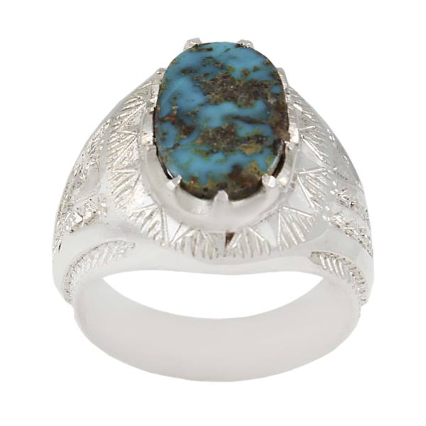Persian Silver Ring with Neyshabur Turquoise Ovin