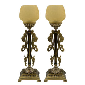 Persian Crystal Candlestick Tulip Shaped with Brass Base (2x)