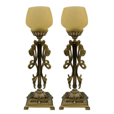 Persian Crystal Candlestick Tulip Shaped with Brass Base (2x)