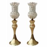 Persian Crystal Candlestick Tulip Shaped with Metal Base (2x)