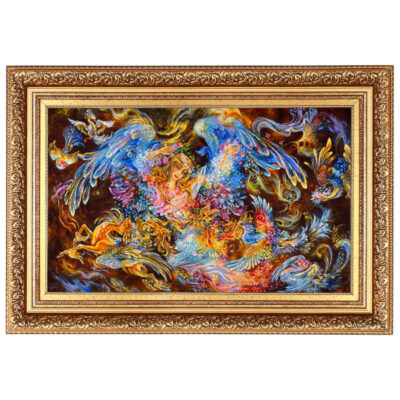 Hand-Knotted Persian Wall Hanging Rug from Tabriz Depicting Mozhde Gol Miniature
