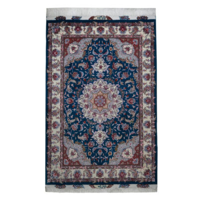 Persian Wool Carpet Hand-Knotted with Medallion Design Navy Blue – Tabriz