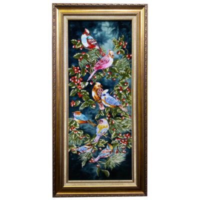 Hand-Knotted Persian Pictorial Rug from Tabriz Depicting Nightingale