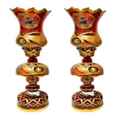 Persian Crystal Luster Lamp Traditional Laleh Shaped Shah Abbasi Red