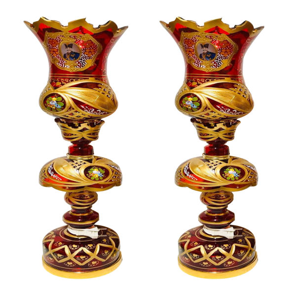 Persian Crystal Luster Lamp Traditional Laleh Shaped Shah Abbasi Red