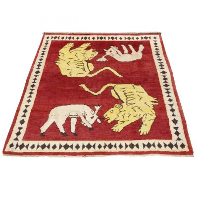 Persian Gabbeh Wool Rug Handwoven with Animal Motifs