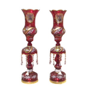 Shah Abbasi Red Crystal Candlesticks Holder