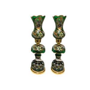 Shah Abbasi dark green Crystal Candlesticks Holder