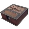 Desk Memo Note Paper Holder Wood and Leather Model Achaemenid Lions