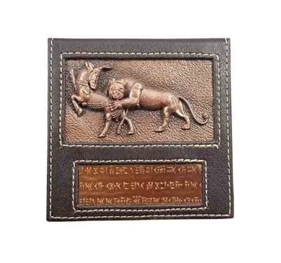 Desk Memo Note Paper Holder Wood and Leather Model Achaemenid Lions