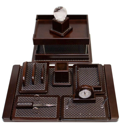 Wooden Ten Piece Office Desk Set Brown