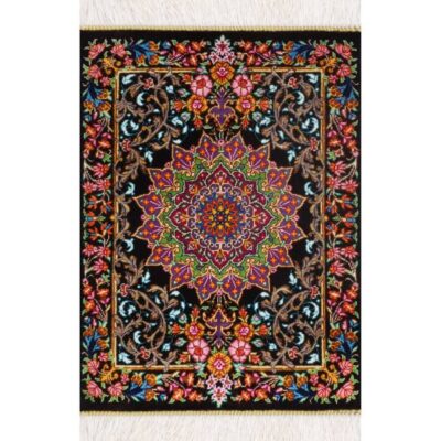 Persian Silk Carpet Hand-Knotted with Black Background – Qom