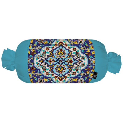 Traditional Persian Cylindrical Bolster Pillow with Velvet Fabric Light Blue