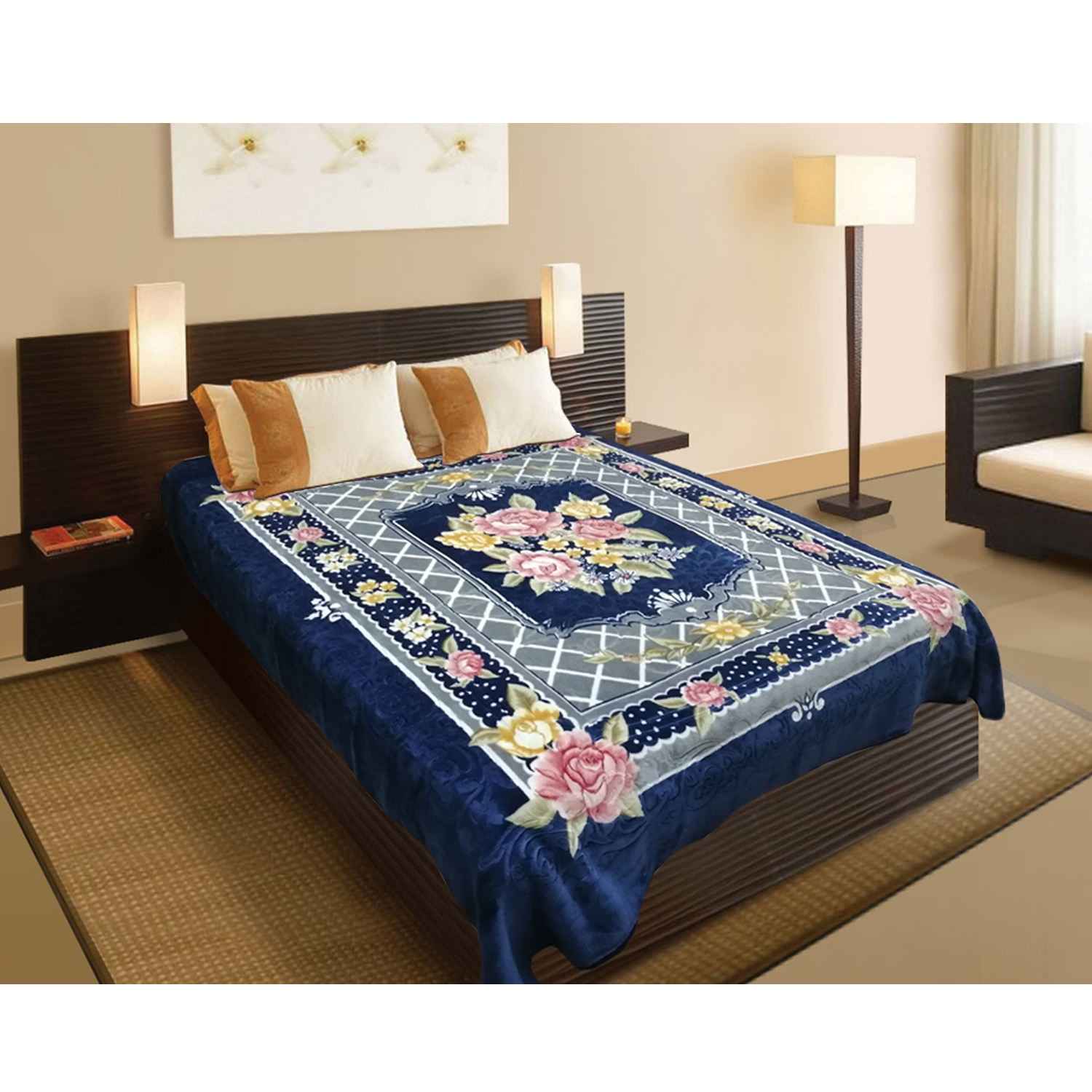 Golbaft Iranian Double Bed Blanket Navy Blue