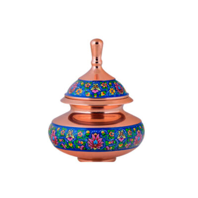 Handcrafted Persian Copper Sugar Bowl with Lid – Minakari Enameled Barman