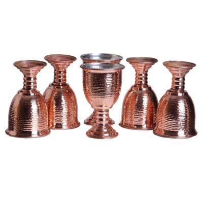 Set of 6 Handcrafted Persian Copper Wine Glass Stemware – Hammered Model Jaam