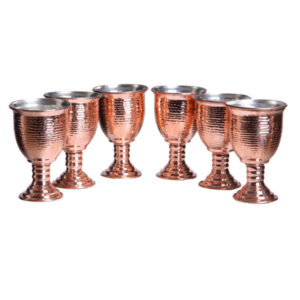 Set of 6 Handcrafted Persian Copper Wine Glass Stemware – Hammered Model Jaam