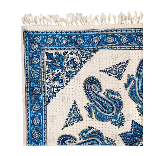 Iranian Tablecloth: Isfahan's Traditional Kalamkari Block Print Blue Sky