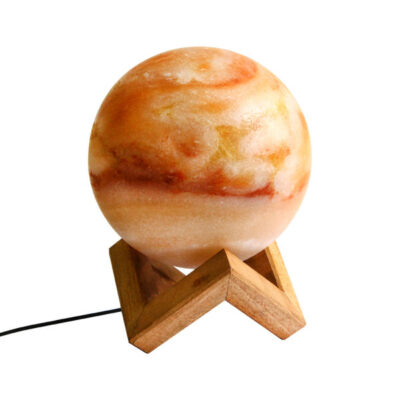 Persian Globe Salt Lamp – Handcrafted Beautiful Moon Design with Wooden Base