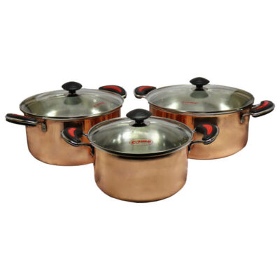 Persian Copper Stock Pot – Traditional Hammered Cooking Set of 3, Model 2030