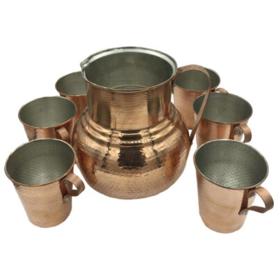 Persian Copper Cup – Set of 6 Handcrafted with Handle for Cold Drinks – Hammered