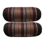 Set of 2 Traditional Persian Cylindrical Bolster Pillow with Velvet Fabric I-Brown