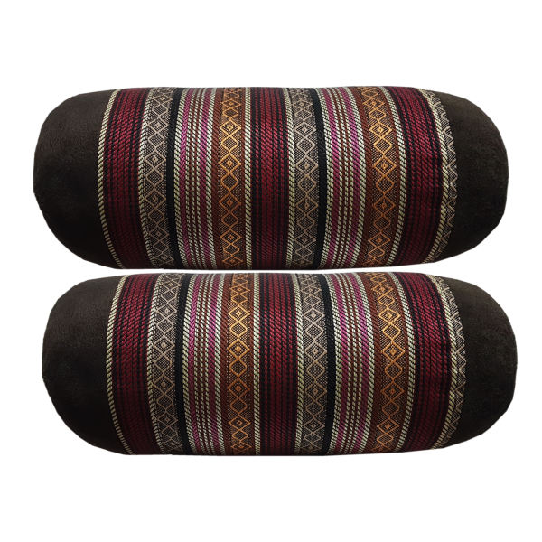 Set of 2 Traditional Persian Cylindrical Bolster Pillow with Velvet Fabric I-Brown