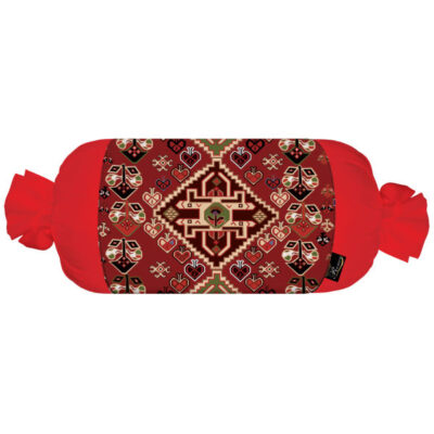 Traditional Persian Cylindrical Bolster Pillow with Velvet Fabric Red