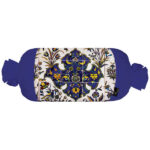 Traditional Persian Cylindrical Bolster Pillow with Velvet Fabric Blue
