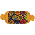 Traditional Persian Cylindrical Bolster Pillow with Velvet Fabric Yellow