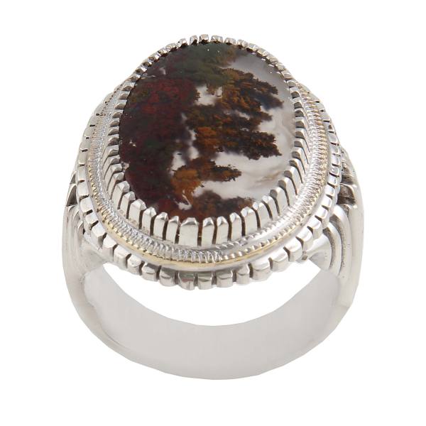 Persian Dendritic Agate Shajar Silver Ring for Men Fog