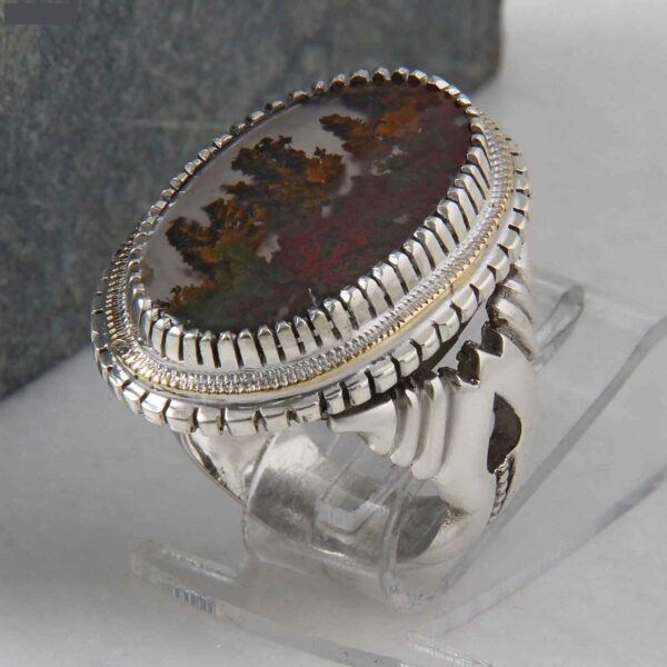 Persian Dendritic Agate Shajar Silver Ring for Men Fog