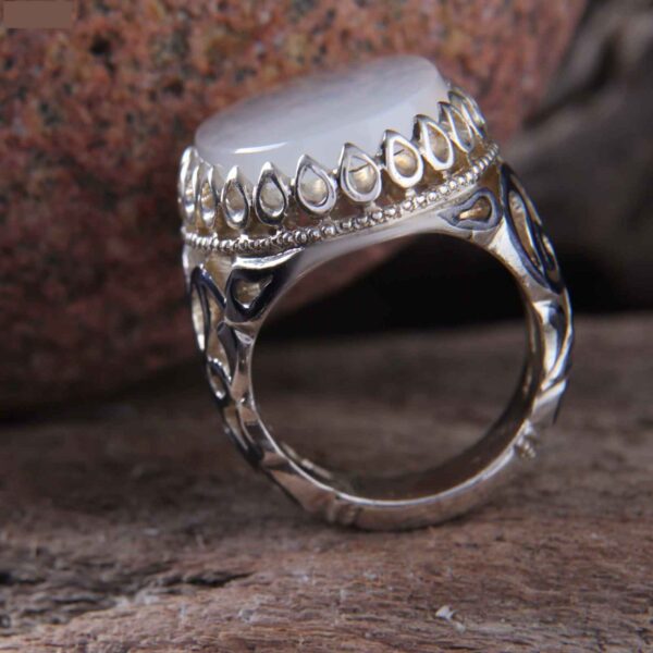 Persian Agate Silver Ring for Men Elegance White Opal