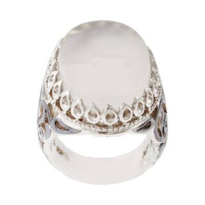 Persian Agate Silver Ring for Men Elegance White Opal