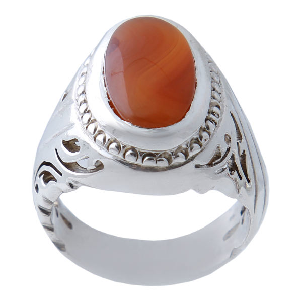 Persian Yemeni Aqeeq Silver Ring for Men Red