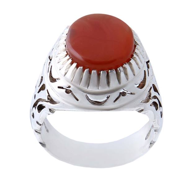 Persian Yemeni Aqeeq Silver Ring for Men Bright Red