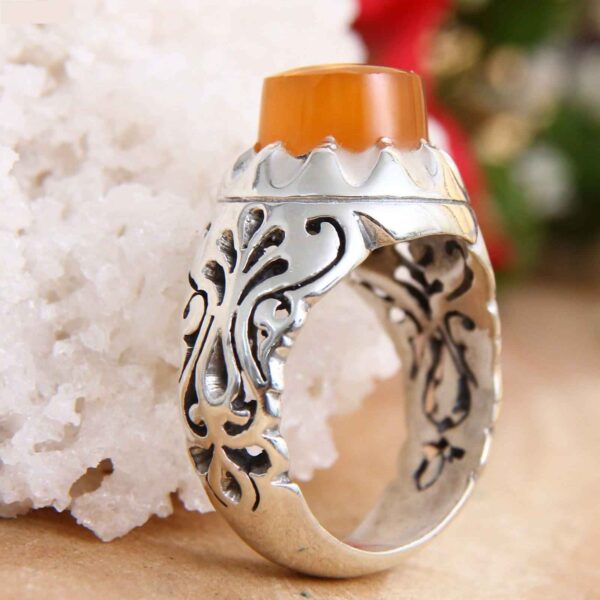 Persian Yemeni Aqeeq Silver Ring for Men
