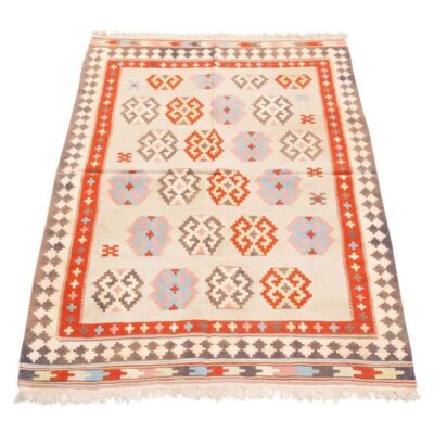 Vintage Persian Wool Kilim Rug Handwoven Qashqai Pink Colors