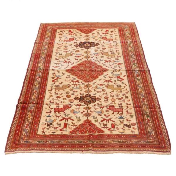 Old Sirjan Handwoven Carpet Rug Model Animals
