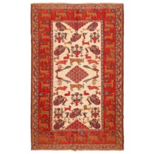 Old Sirjan Handwoven Rug Model Wild Animals