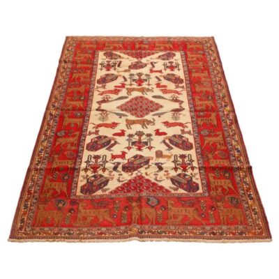 Vintage Persian Kilim Wool Rug Handwoven in Sirjan Wild Animals