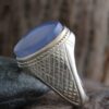 Persian Agate Silver Ring for Men Elegance Blue Lozenge