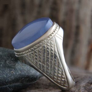 Persian Blue Aqeeq Men’s Silver Ring Model Lozenge