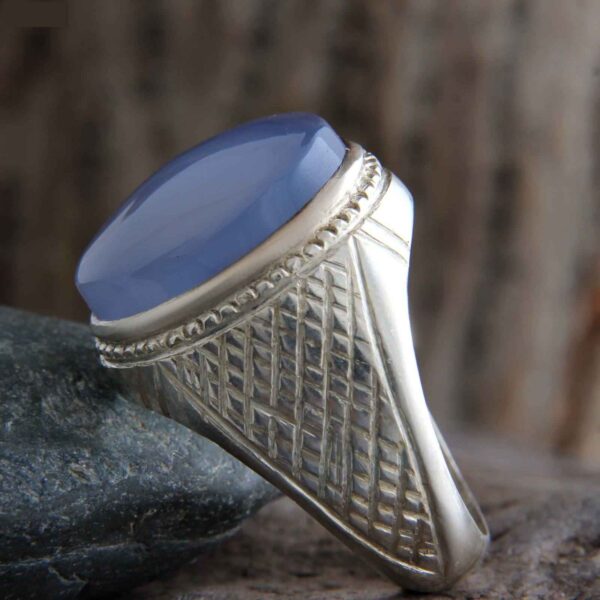 Persian Agate Silver Ring for Men Elegance Blue Lozenge